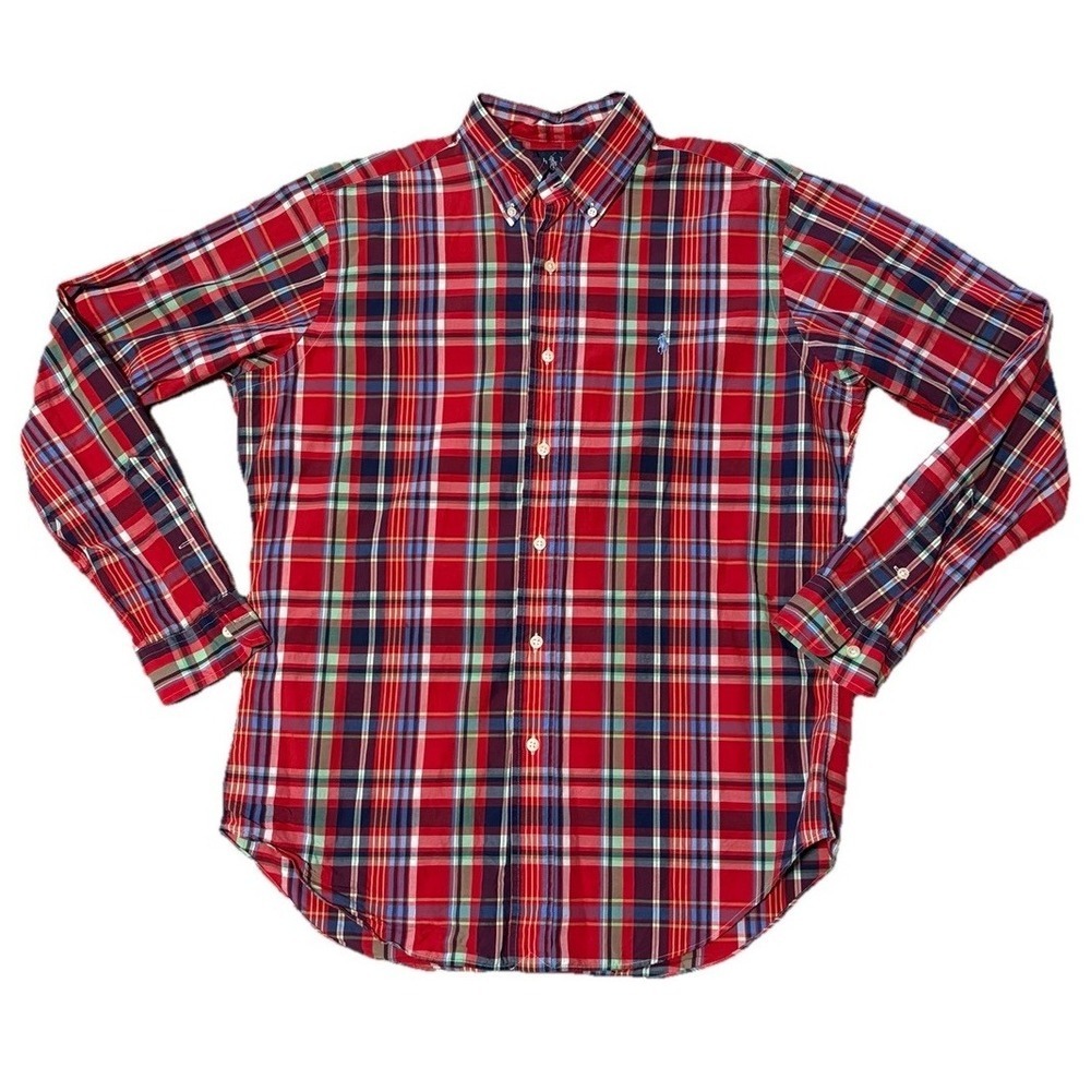 Ralph Lauren Men Classic Fit Plaid Button Down Shirt Red Blue Green Size M